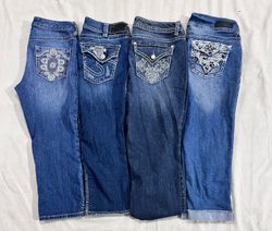 Y2k embellished denim capri (667)