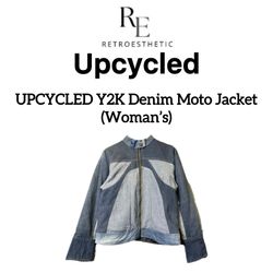 Upcycled Y2K Denim Moto Jacket(women’s)