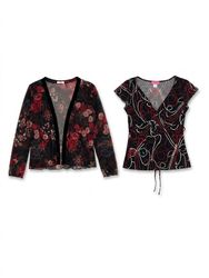 (FV-1599) Red Floral Statement Bundle Y2K Red Flor..