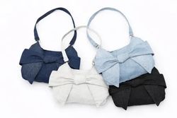 CR1815 Upcycled Denim Bow Shoulder Bag