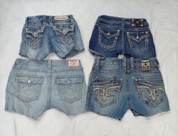 CR8913 UPCYCLED MIX BRANDED MINI DENIM SHORTS