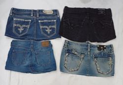 CR8914 UPCYCLED MIX BRANDED MINI DENIM SKIRTS