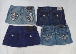 CR8916 UPCYCLED MIX BRANDED MINI DENIM SKIRTS