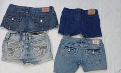 CR8917 UPCYCLED MIX BRANDED MINI DENIM SHORTS