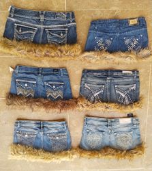(FV1102) Vintage Y2K Fur-Trimmed Denim Skirts – Rh..