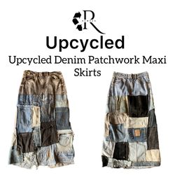 Upcycled Denim Patchwork Maxi Skirts