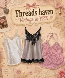 Y2K 2000s Old style  Silk Tops & Silk Lace trim  t..