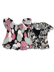 (FV-1613) Pink/black printed Y2K tops