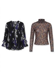 (FV-1607) Vintage Y2K Blue Printed Stretch Tops Mi..