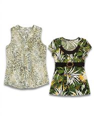 (FV-1606) Y2K Green Mesh & Animal Print Tops Bundl..
