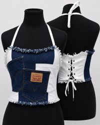 CR1822 UPCYCLED PATCHWORK HALTER CORSET TOP