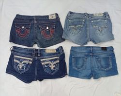 CR8958 UPCYCLED MIX BRANDED MINI DENIM SHORTS