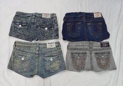 CR8984 UPCYCLED TRUE RELIGION MINI DENIM SHORTS