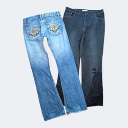Y2K Embellished Flare Jeans Rhinestone Denim Pants