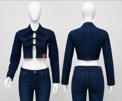 CR1823 UPCYCLED TIE-FRONT DENIM CROP JACKET