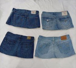 CR8998 UPCYCLED TRUE RELIGION MINI DENIM SKIRTS