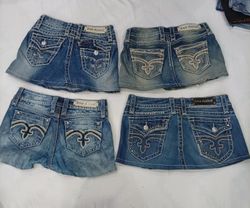 CR8999 UPCYCLED ROCK REVIVAL MINI DENIM SKIRTS