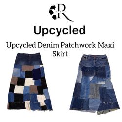 Upcycled Denim Patchwork Maxi Skirts