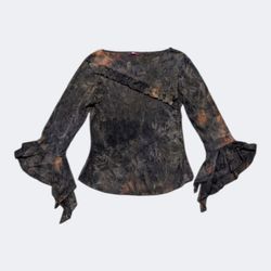 Y2K Long Sleeve Blouse Mesh Printed Fairy Grunge T..