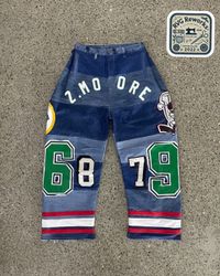 Upcycled Football Patchwork Jeans