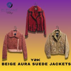 Y2k Beige Aura Suede Jackets - EV1213