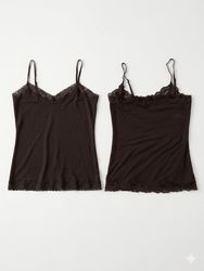 (FV-1640) Y2K Boho Tank Tops Neck Line Lace Detail..