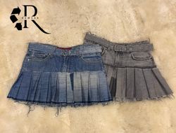 Upcycled Y2K Denim Mini Pleated Skirt