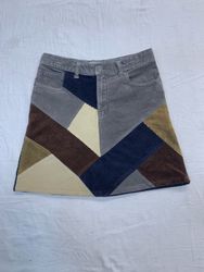 Upcycled Patchwork Corduroy Mini Skirt (DV-06)