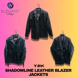 Y2K Shadow line Leather Blazer Jackets - EV1223