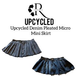 Upcycled Denim Pleated Micro Mini Skirts