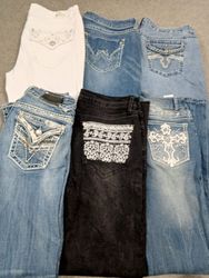 HD1487 Ladies Y2K Embellished Denim Flared Jeans