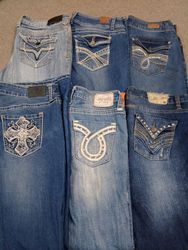 HD1483 Ladies Y2K Denim Embellished Flared Jeans