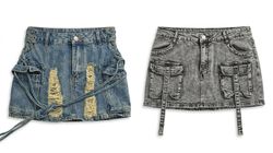 (FV-1673) Y2K Denim Cargo Style mini Skirts