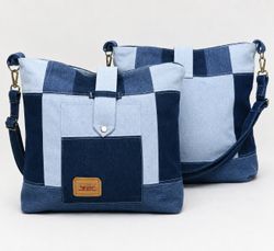 CR1833 UPCYCLED PATCHWORK DENIM CROSSBODY BAG