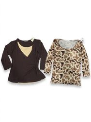 (FV-1662) Vintage Brown Abstract Print Tops Bundle..