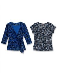 (FV-1661) Vintage Blue Abstract Print Tops Bundle ..