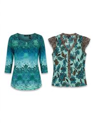 (FV-1659) Y2K Blue Teal Floral Tops Bundle | Tropi..