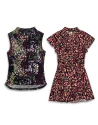 (FV-1654) Y2K Purple Floral Mesh Tops & Printed Bl..