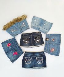 Vintage Remade Denim Mini Skirts Lot – Embroidered..