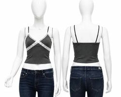 CR1836 Upcycled Lace Strap Cami Top