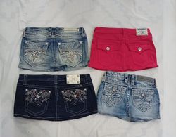 CR9082 UPCYCLED MIX BRANDED MINI DENIM SKIRTS