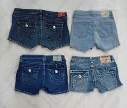 CR9083 UPCYCLED TRUE RELIGION MINI DENIM SHORTS