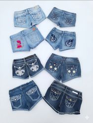 Y2K Style Embellished Denim Shorts Lot- Rhinestone..