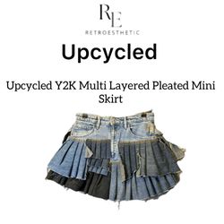 Upcycled Y2K Multi layered Pleated Mini Skirt