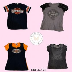 Retro Harley Inspired Tee – Washed Black Vintage M..