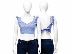 CR1858 Upcycled Gingham Ruffle Top