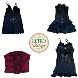Y2K Black Lace-Up Corset Dress Gothic Bustier Top ..
