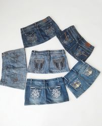 Y2K Aesthetic Embellished Denim Mini Skirts Wholes..