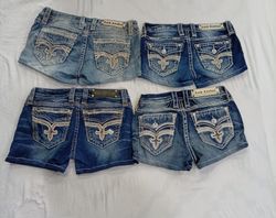 CR9223 Upcycled Rock Revival Mini Denim Shorts