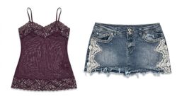 (FV-1714) Y2K Lace Cami Tank Tops And Denim Mini S..